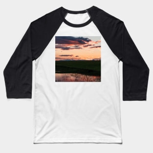 Orange Pink Sunset with Reflection in the Lake Baseball T-Shirt